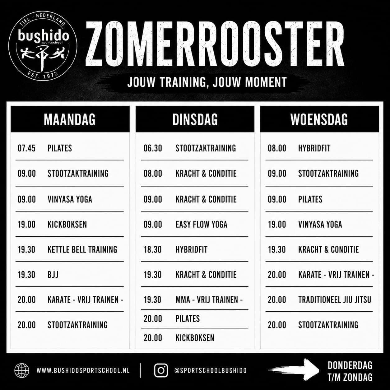 Summer schedule — Maandag t/m woensdag